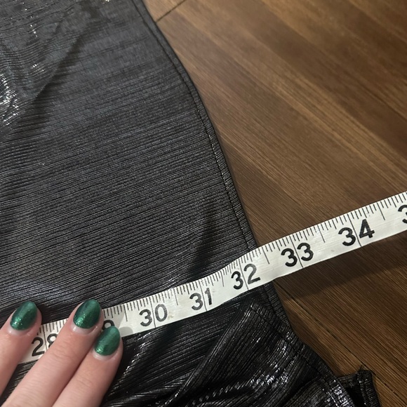 ZARA metallic ruched slit back midi skirt black shiny size small - Picture 7 of 9